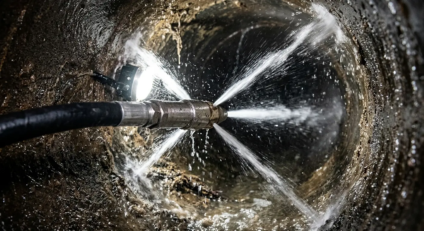High-pressure hydro jetting nozzle cleaning sewer pipe for Sewer Line Relining in Warminster